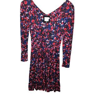 Anthropologie HD in Paris Saraid Size XS Dress Knit Fit Flare Red Blue Floral